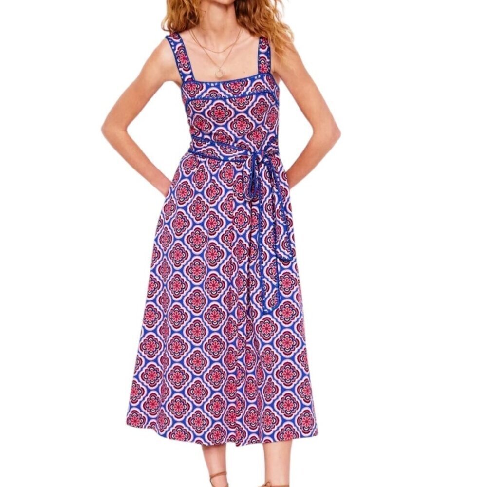 Boden Square Neck Seam Midi Dress 12R Geometric Stretch Brunch Party Office